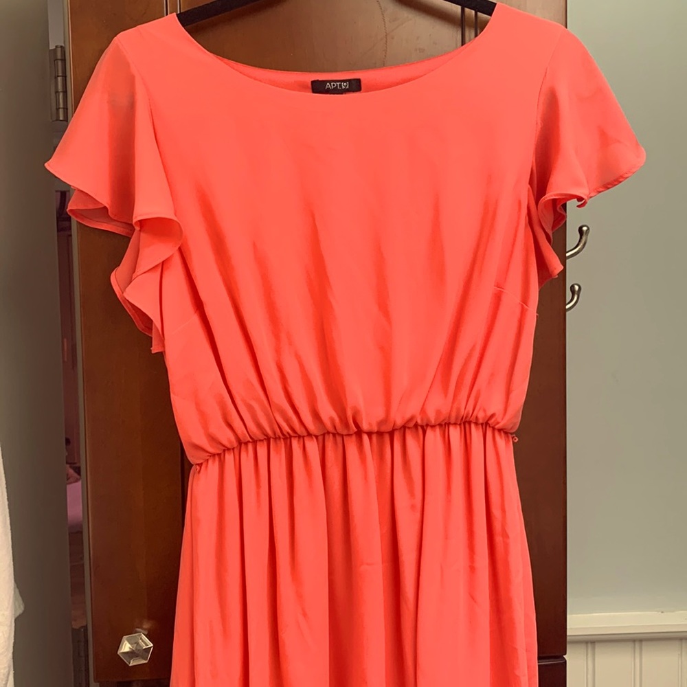 Coral midi flutter sleeve dress